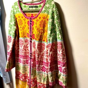 Mid length sweater nordic style fun colors size medium long cardigan